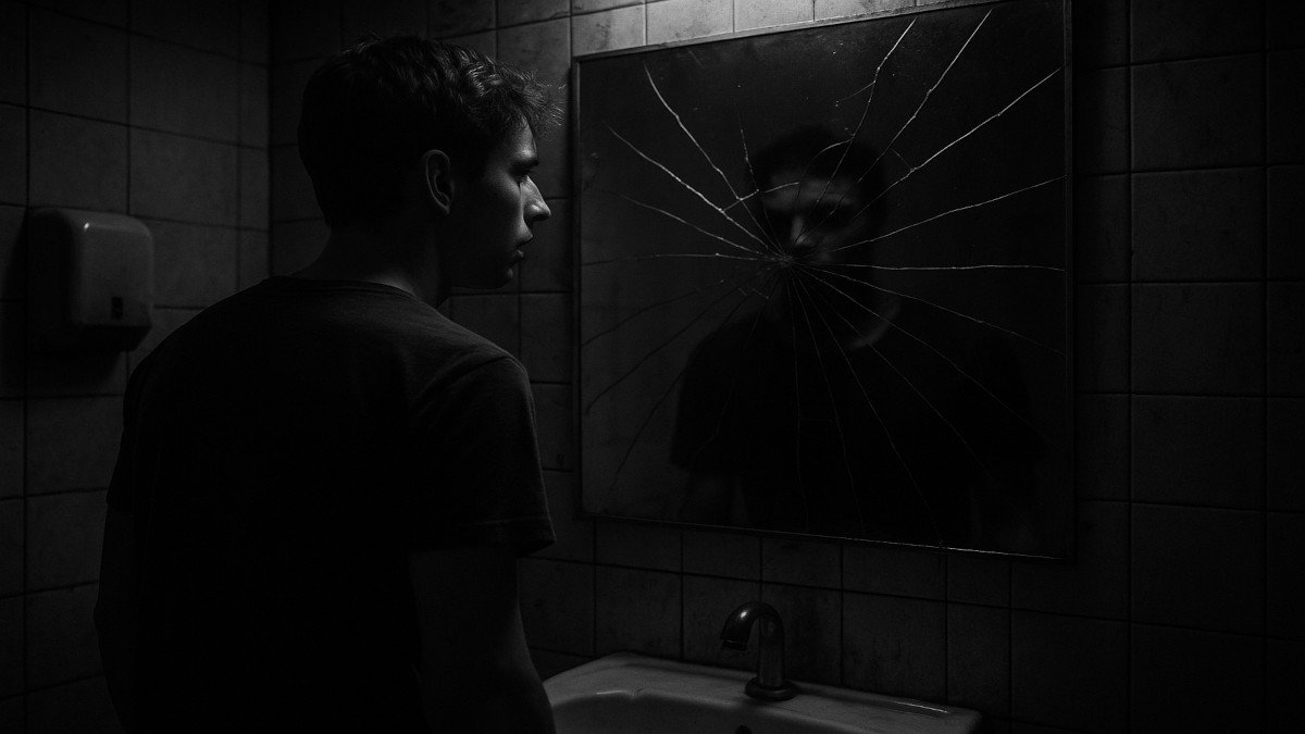 El espejo del baño público