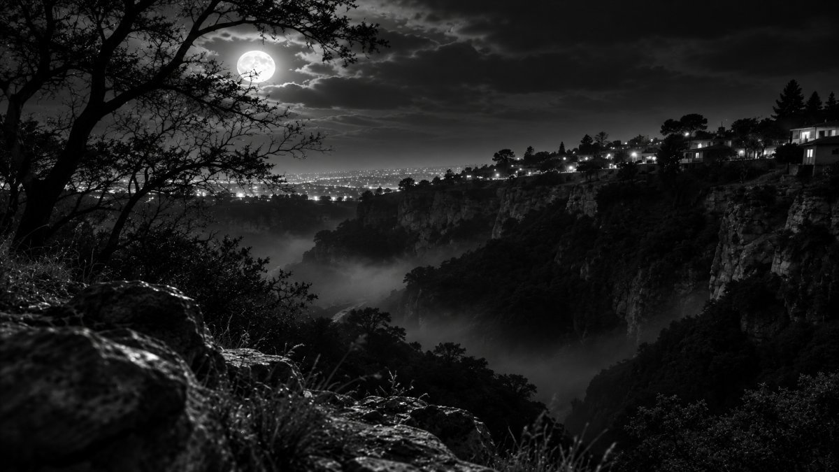 Vista nocturna de la barranca con ecos misteriosos